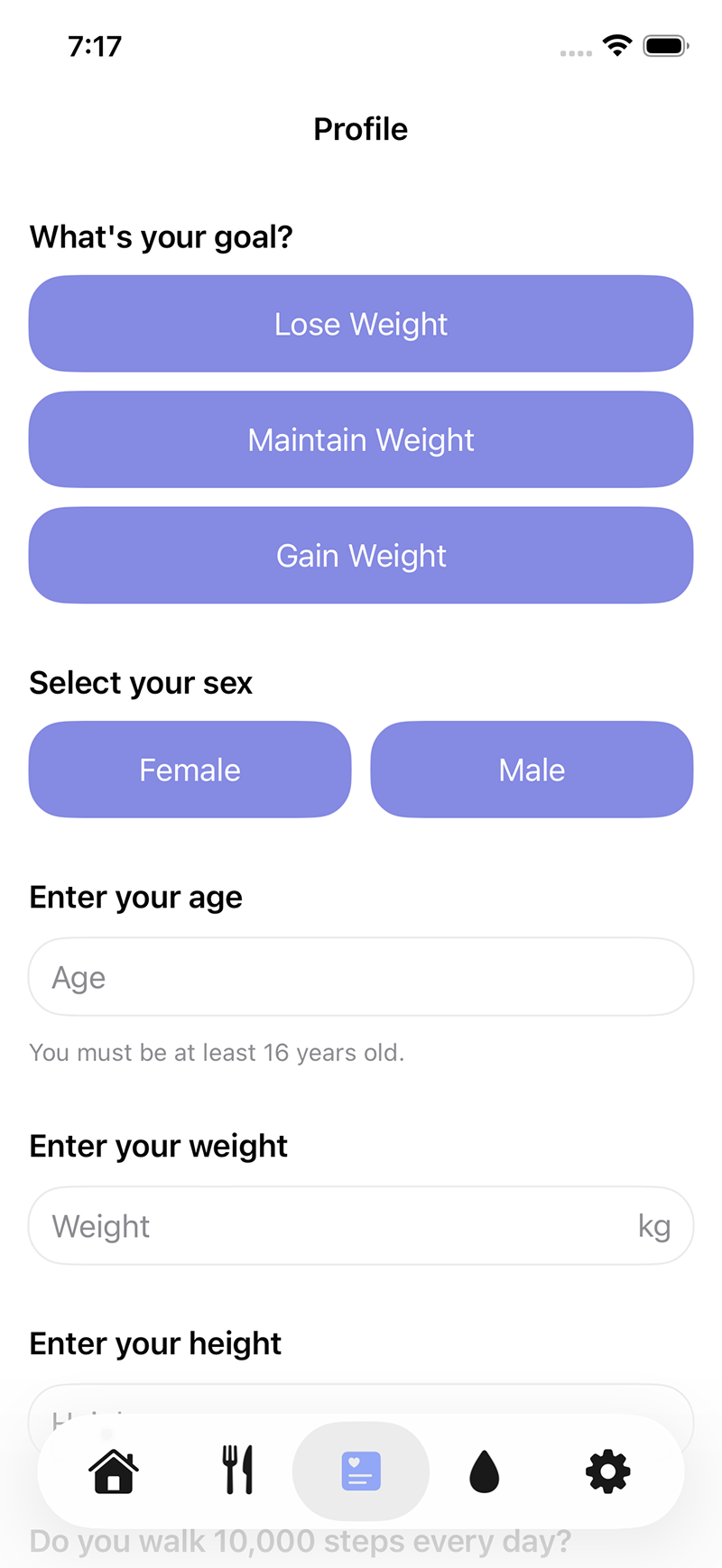 The LEVIK app home screen with daily calorie goal and macros ring