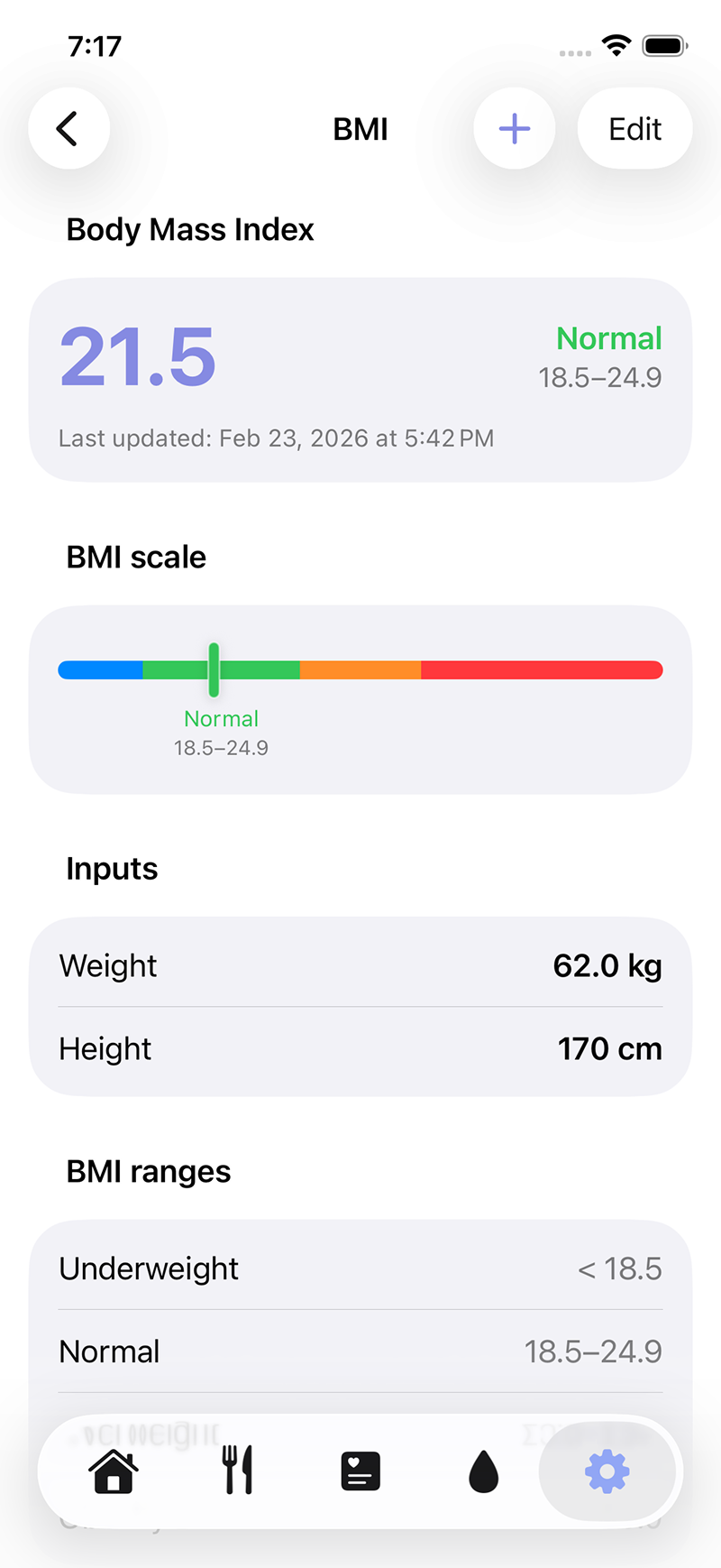 The LEVIK app goal setup screen