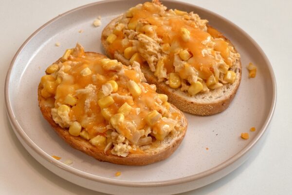 Cheesy tuna toast with corn