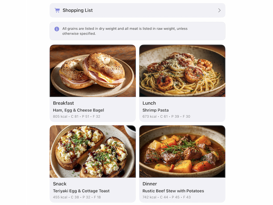 SmartBite Balance app macro friendly menu